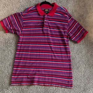Vintage Drunken Monkey Mens Striped Polo Shirt - Red and Blue, Size Large